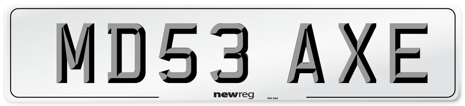MD53 AXE Number Plate from New Reg